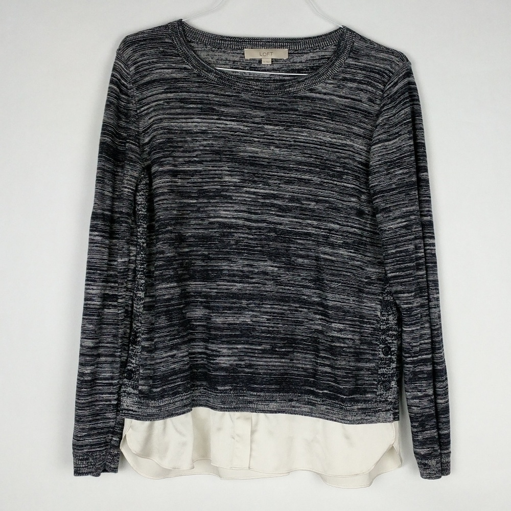 Loft Heathered Long Sleeve Sweater Blouse Hem